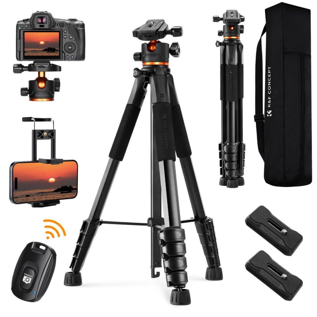 K&F Concept S255A3+BH-36 állvány, 190cm magasság, 8kg teherbírás, telefon, tablet, bluetooth adapter