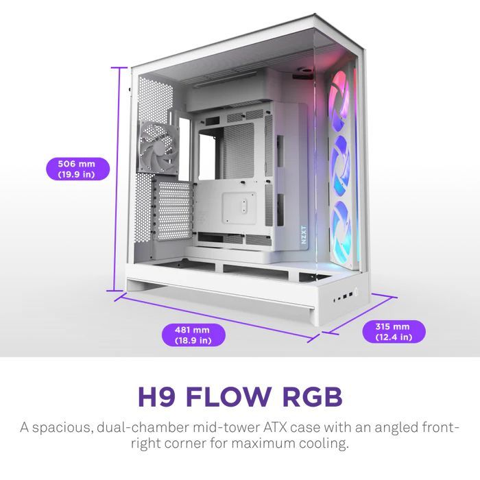 NZXT H9 Flow RGB (2025) Tempered Glass White