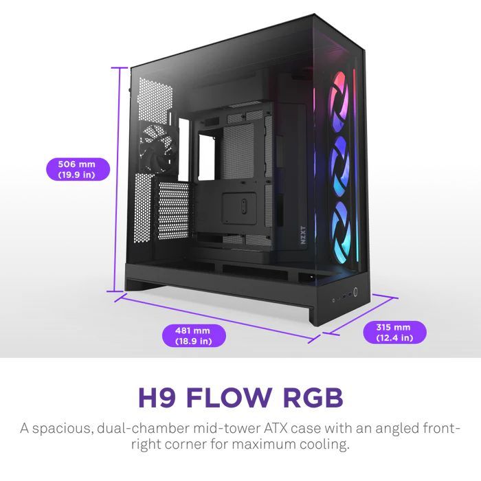 NZXT H9 Flow RGB (2025) Tempered Glass Black