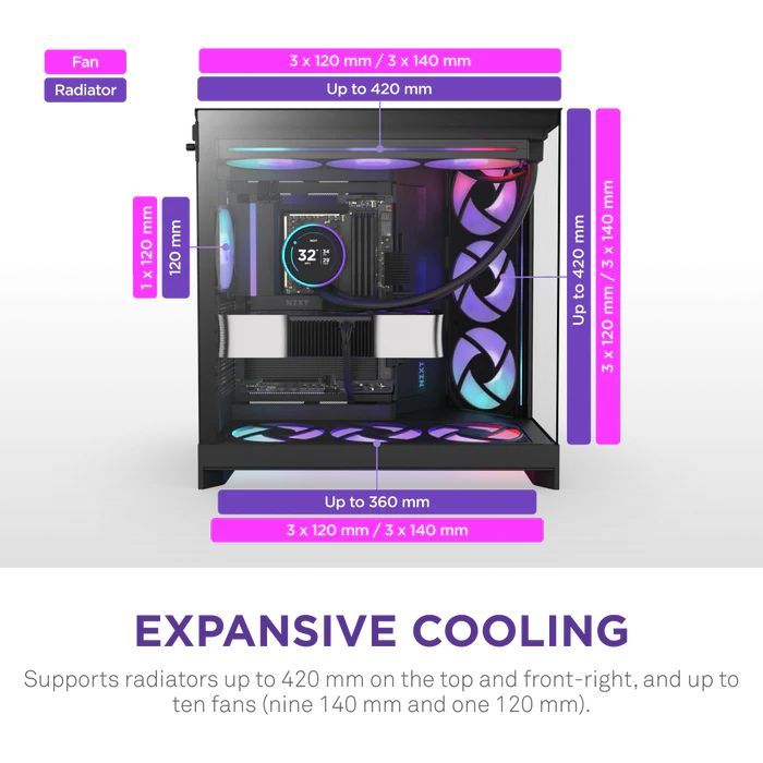 NZXT H9 Flow RGB (2025) Tempered Glass Black