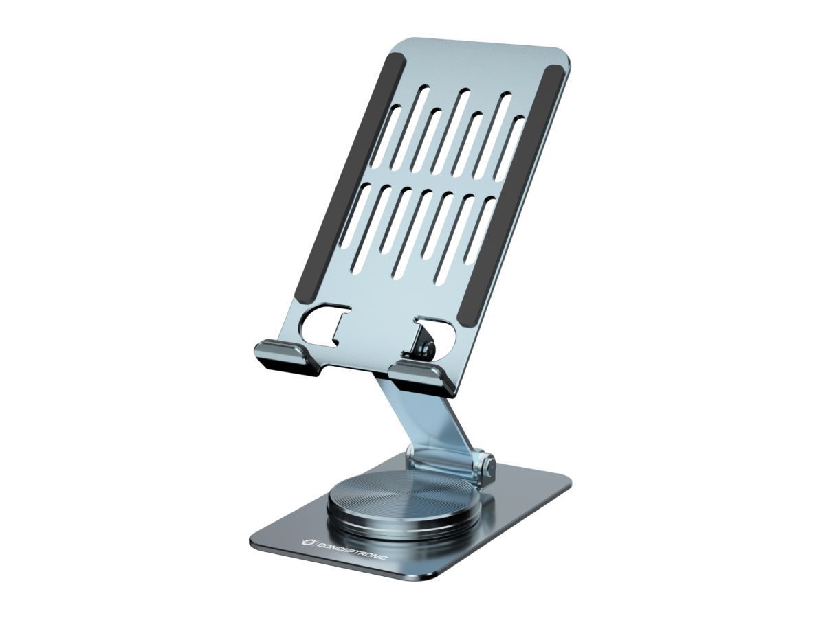Conceptronic THANA08G Foldable Swivel Phone Stand 360° Rotating Base Adjustable Height Grey