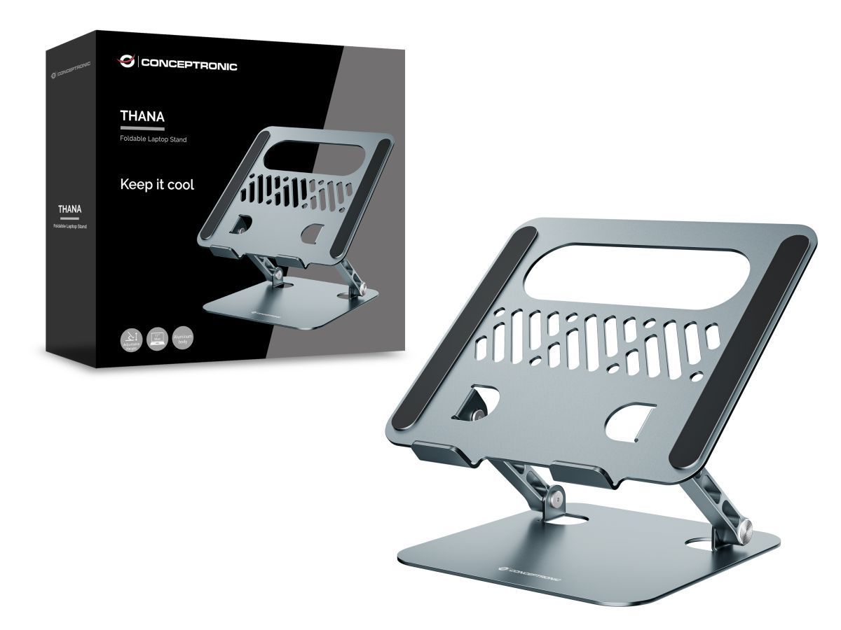 Conceptronic THANA10G Foldable Laptop Stand Adjustable Height Grey