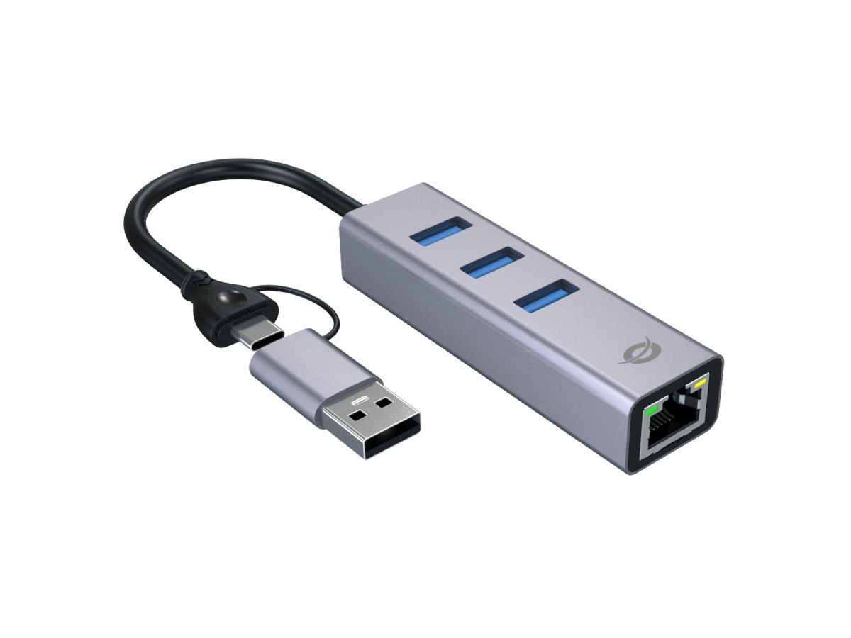 Conceptronic ABBY25G USB-C to Gigabit Network Adapter with 3-Port USB Hub