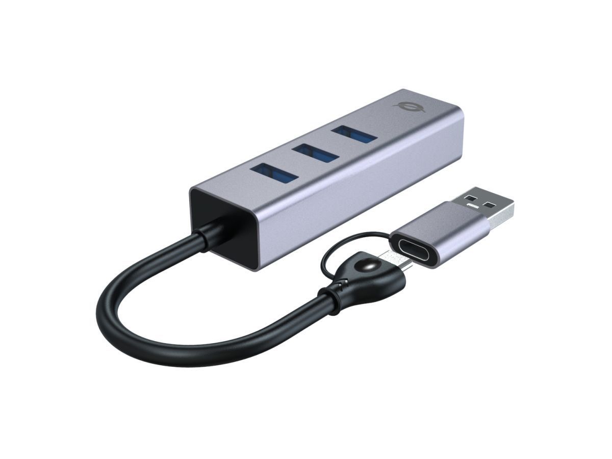 Conceptronic ABBY25G USB-C to Gigabit Network Adapter with 3-Port USB Hub
