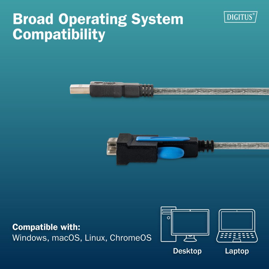 Digitus DA-70170 USB 2.0 to RS232 adapter cable integrated FTDI chipset 1,8m Black
