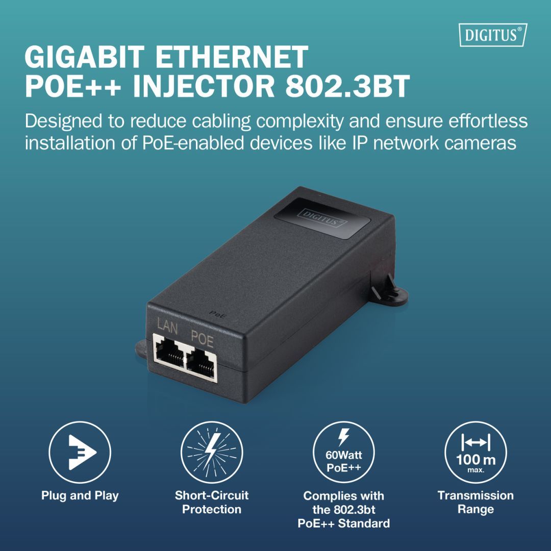 Digitus Gigabit Ethernet PoE++ Injektor 802.3bt