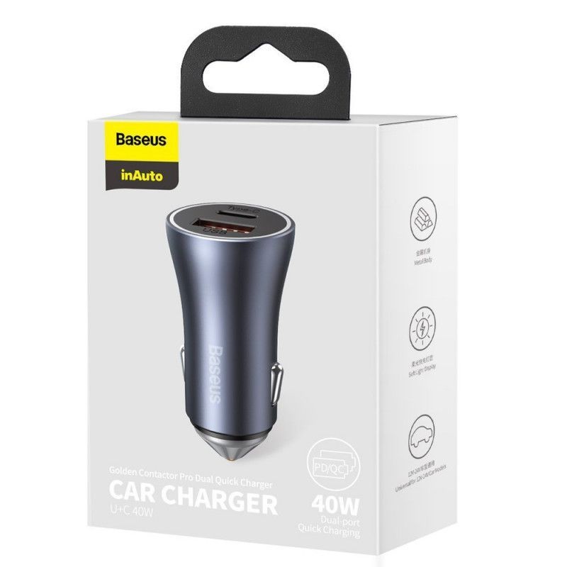 Baseus Baseus USB-A+USB-C Car Charger 40W Grey