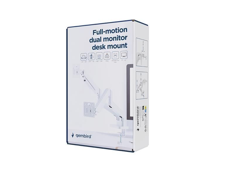 Gembird Desk mounted adjustable double monitor arm 17"-32" White