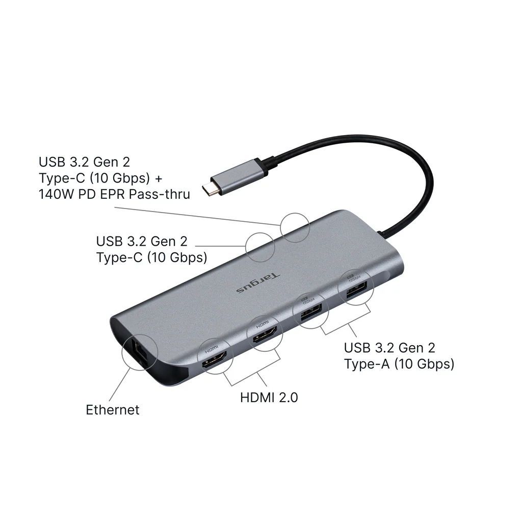 Targus Dual Video Mobile Dock with 140W EPR Pass-Thru Silver