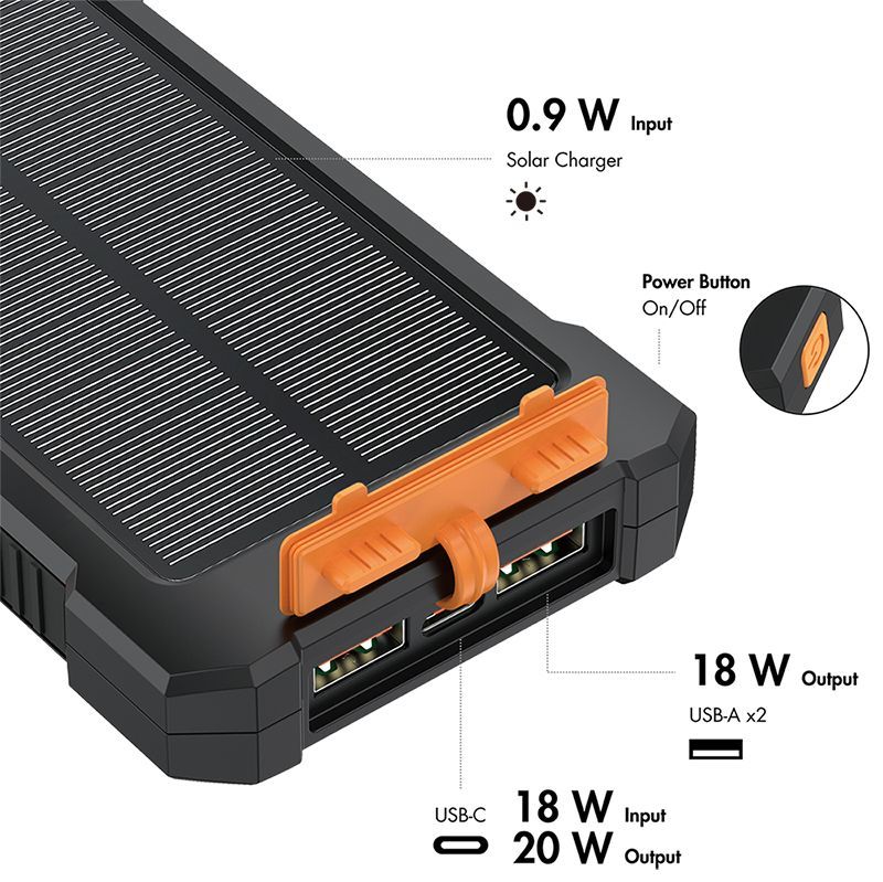 Logilink Solar LED Light 10000 mAh Power Bank Black/Orange