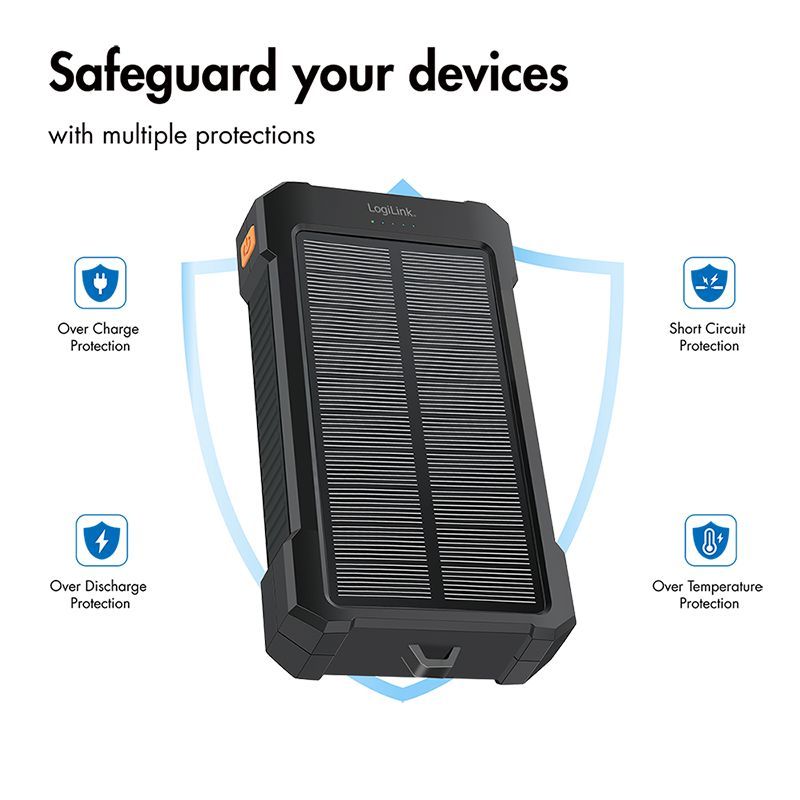 Logilink Solar LED Light 10000 mAh Power Bank Black/Orange