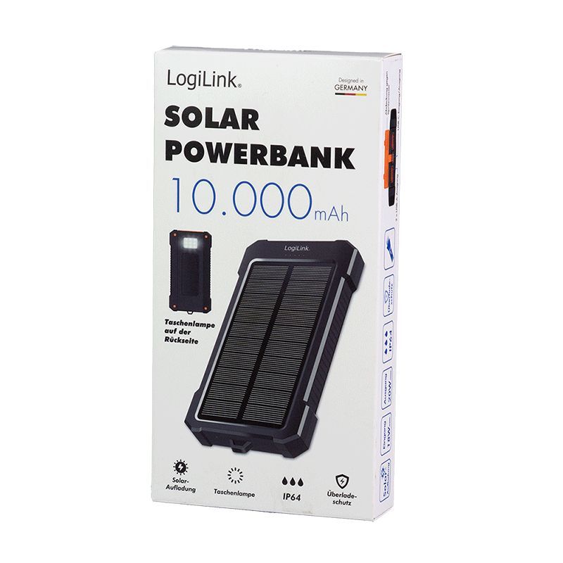 Logilink Solar LED Light 10000 mAh Power Bank Black/Orange