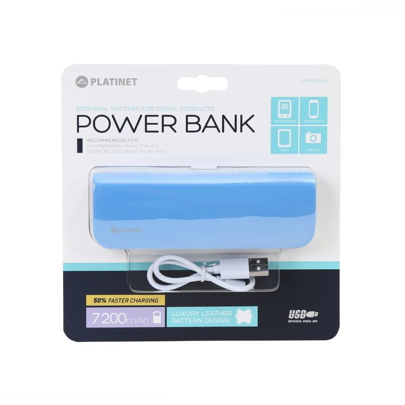 Platinet PMPB72LBL Leather 7200mAh PowerBank Blue + microUSB Cable