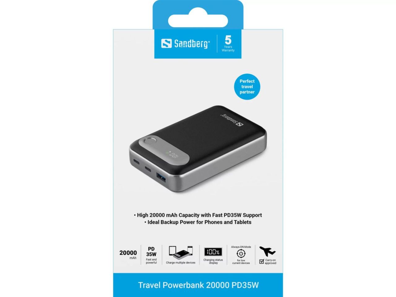 Sandberg PD35W 20000mAh PowerBank Black