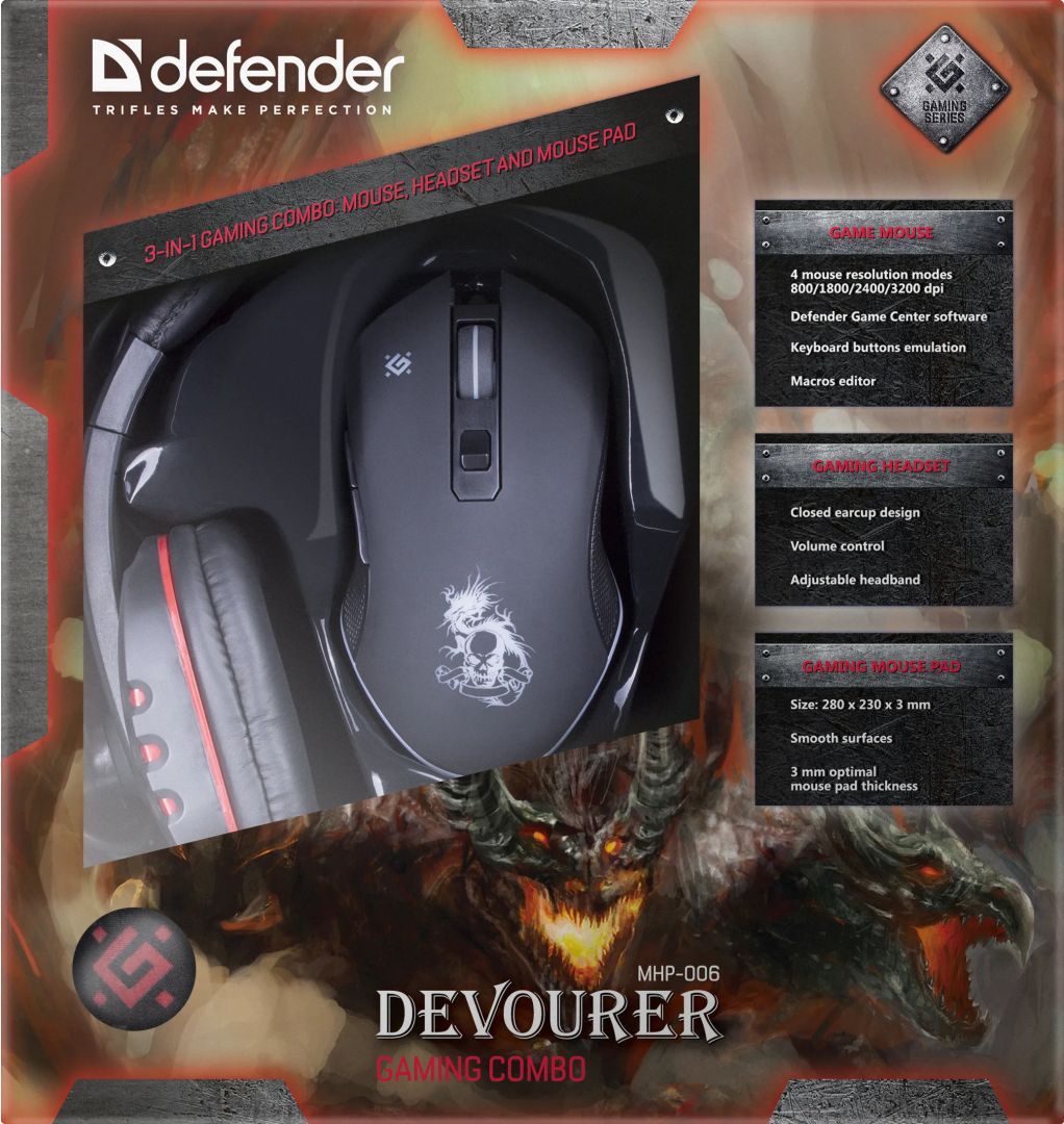 Defender Devourer MHP 006 Gaming Mouse Kit Black/Red