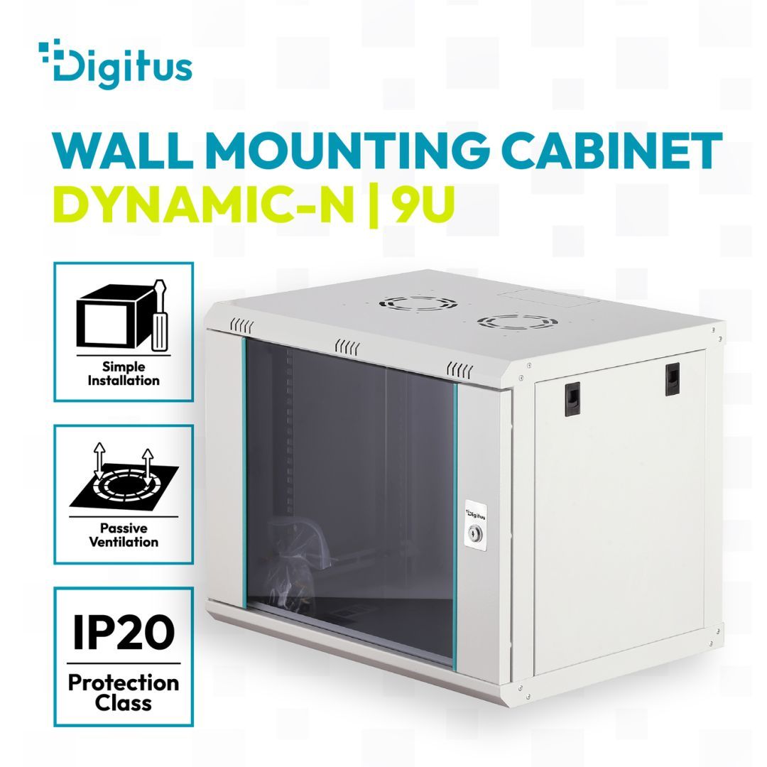 Digitus Dynamic DN-37104 19" 9U Falra szerelhető Rackszekrény Grey