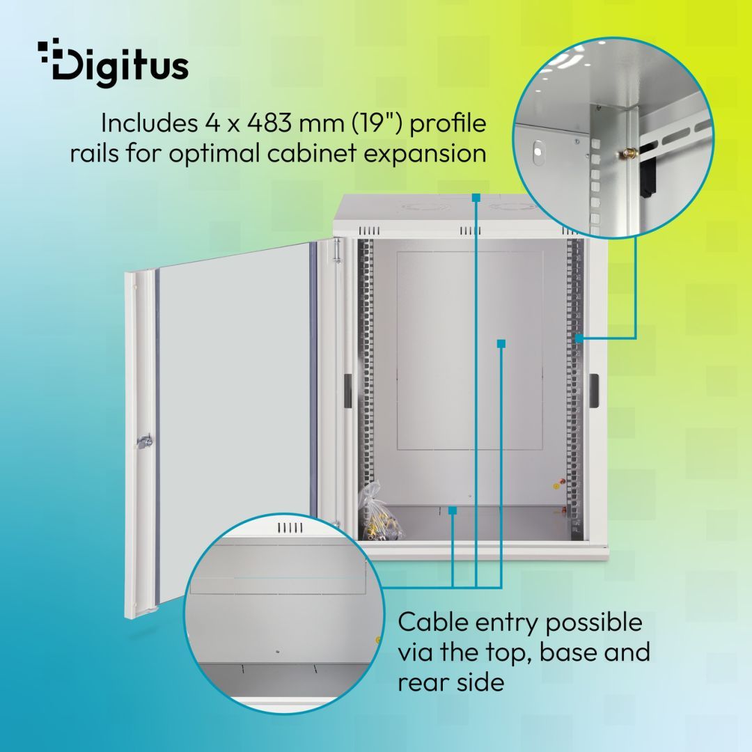 Digitus Dynamic DN-37112 19" 16U Falra szerelhető Rackszekrény Grey