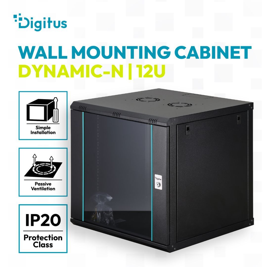 Digitus Dynamic DN-37111 19" 12U Falra szerelhető Rackszekrény Black