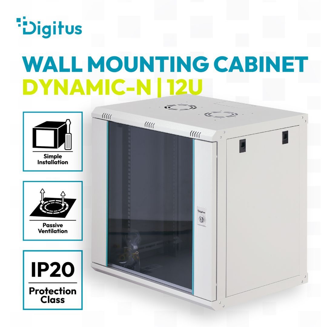 Digitus Dynamic DN-37108 19" 12U Falra szerelhető Rackszekrény Grey