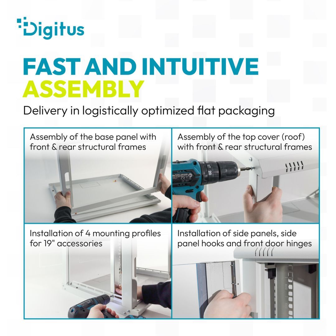 Digitus Dynamic DN-37114 19" 16U Falra szerelhető Rackszekrény Grey