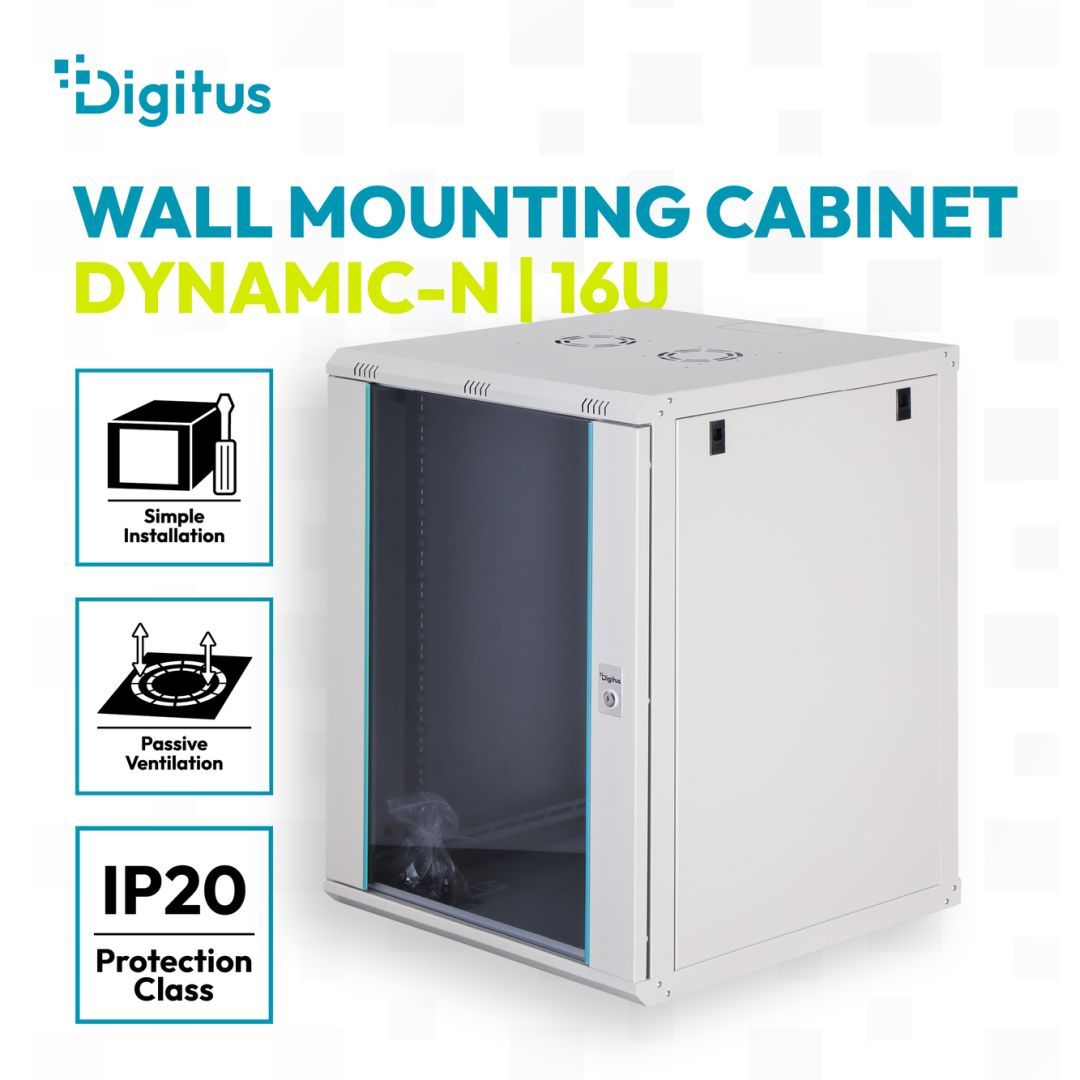Digitus Dynamic DN-37114 19" 16U Falra szerelhető Rackszekrény Grey