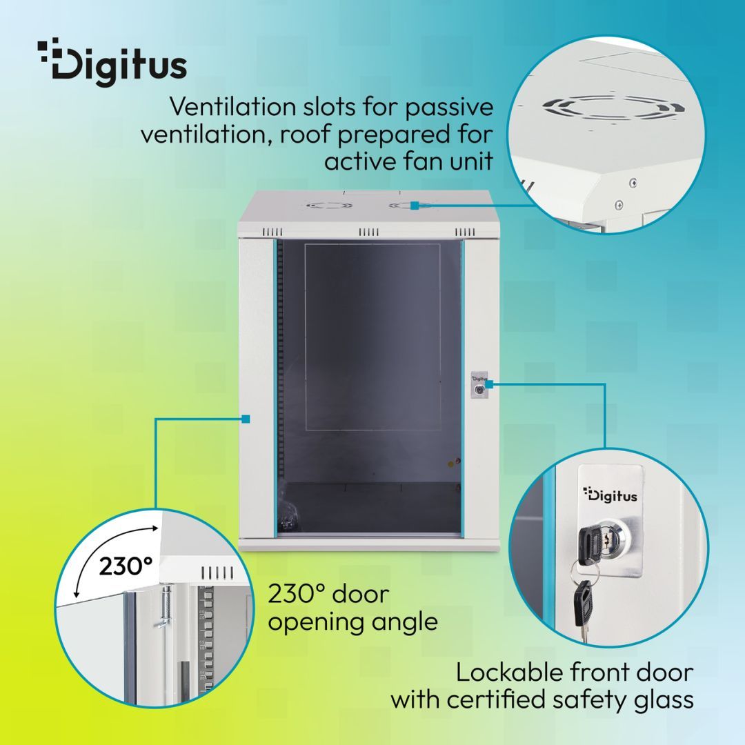 Digitus Dynamic DN-37114 19" 16U Falra szerelhető Rackszekrény Grey