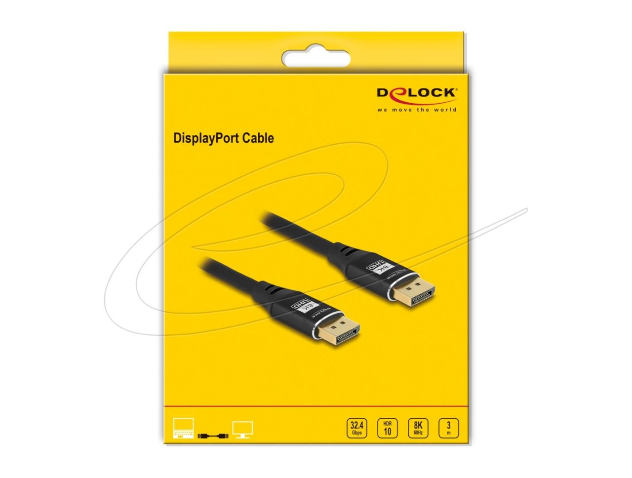DeLock DisplayPort 8K 60Hz Cable 3m Black Metal