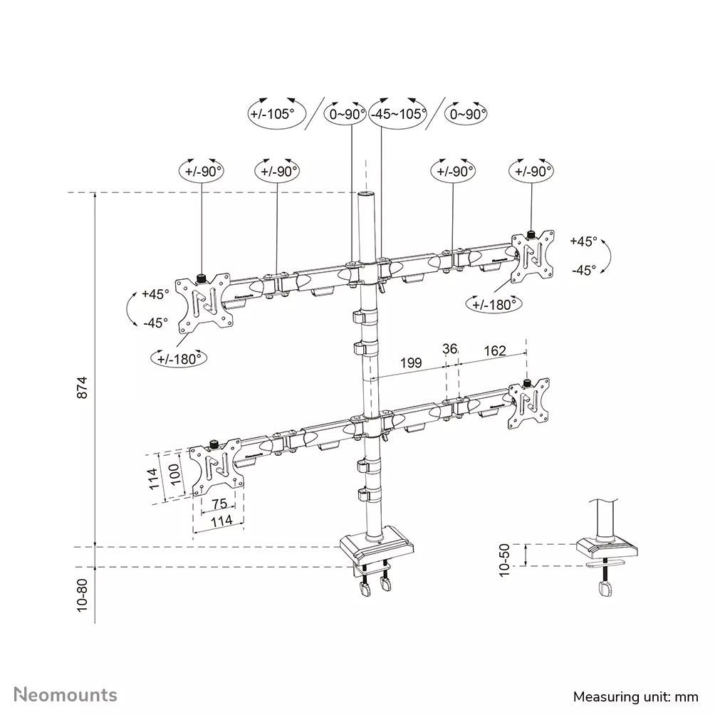 Neomounts DS60-600BL2-2 Quadruple monitor arm 10-32" Black Neomounts DS60-600BL2-2 Quadruple monitor arm 10-32" Black
