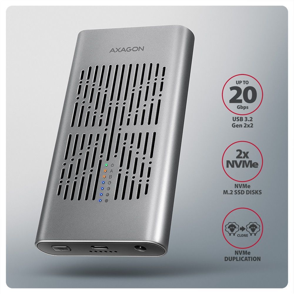 AXAGON EEM2-20GD USB-C 20Gbps Dual M.2 NVMe SSD Clone Mastert Enclosure