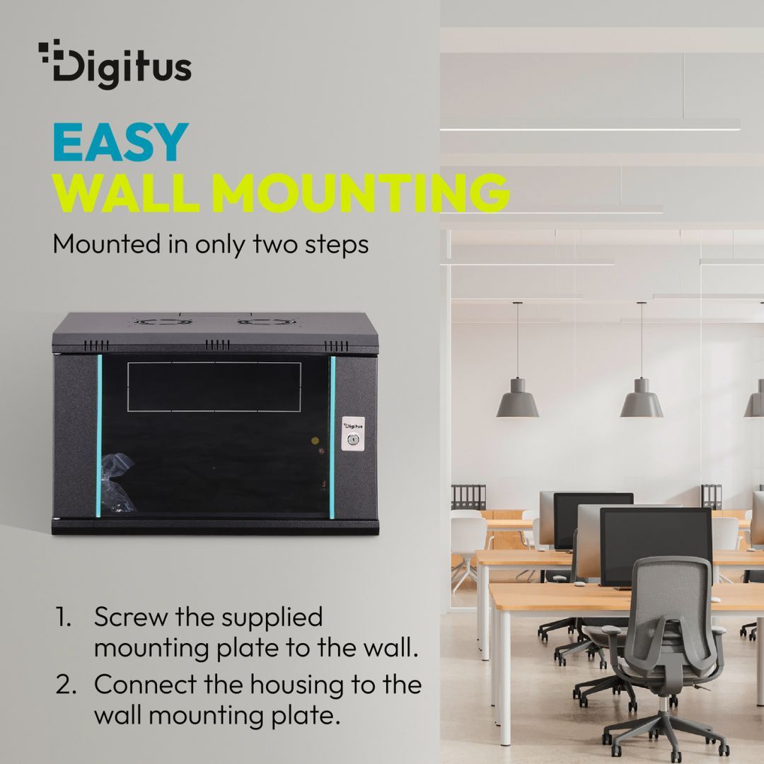 Digitus Dynamic DN-37103 19" 7U Falra szerelhető Rackszekrény Black
