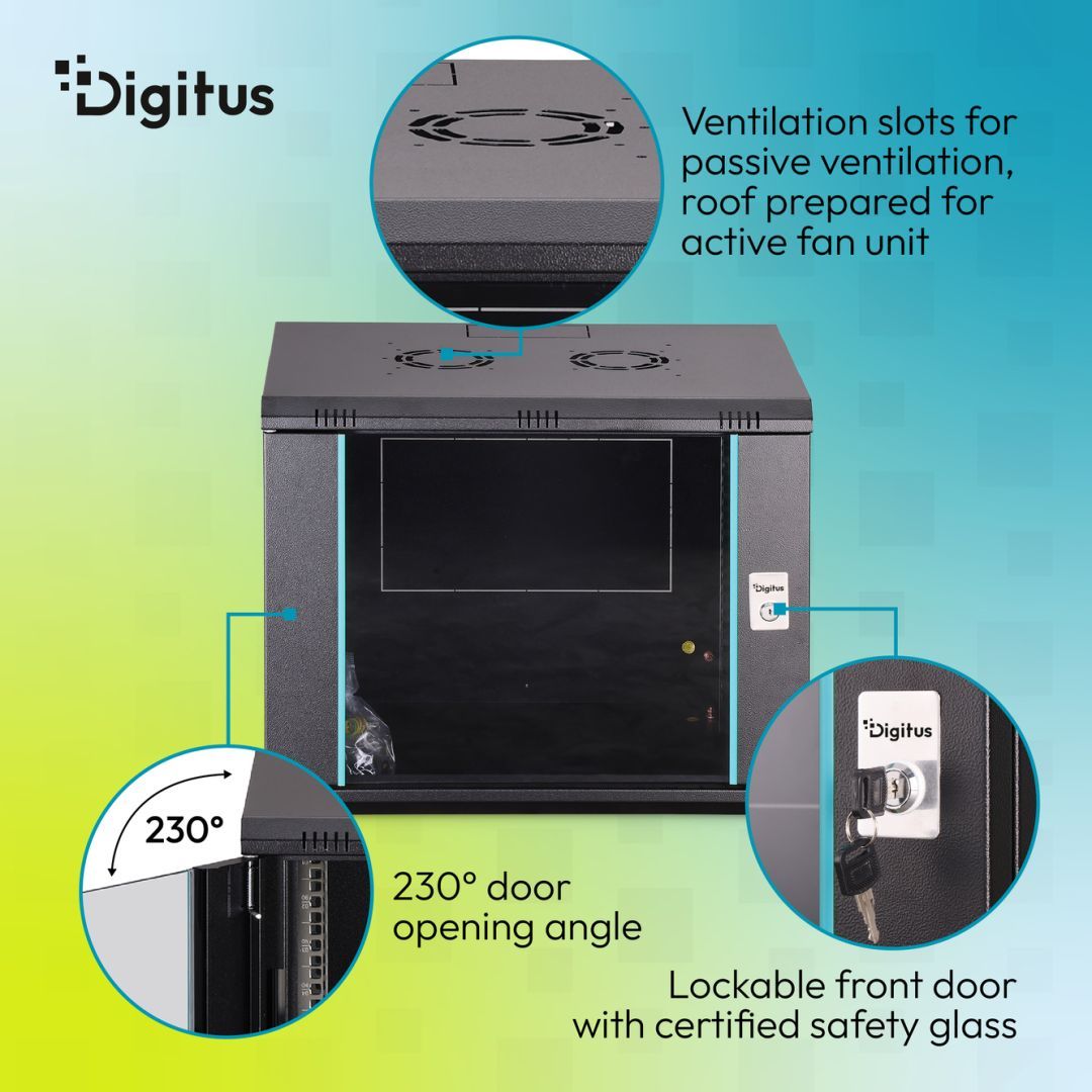 Digitus Dynamic DN-37107 19" 9U Falra szerelhető Rackszekrény Black