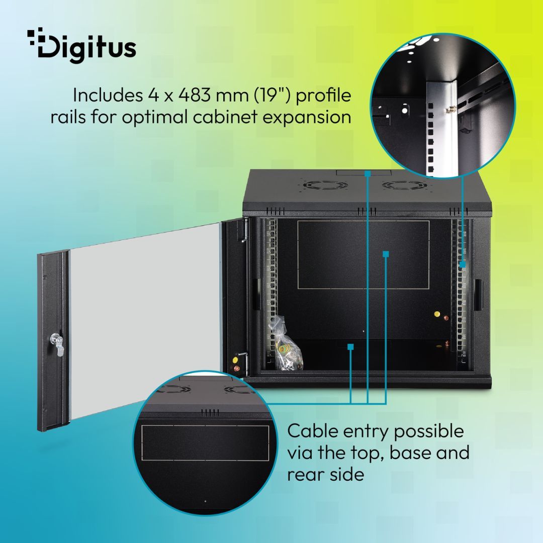 Digitus Dynamic DN-37107 19" 9U Falra szerelhető Rackszekrény Black