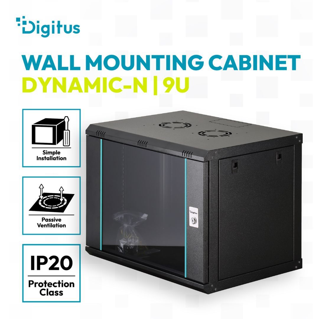 Digitus Dynamic DN-37107 19" 9U Falra szerelhető Rackszekrény Black