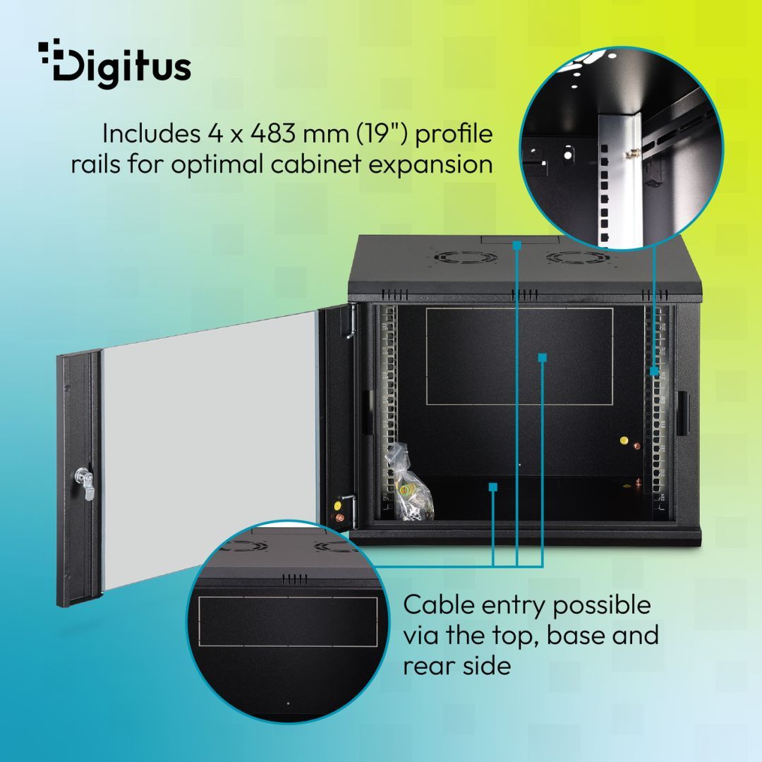 Digitus Dynamic DN-37105 19" 9U Falra szerelhető Rackszekrény Black