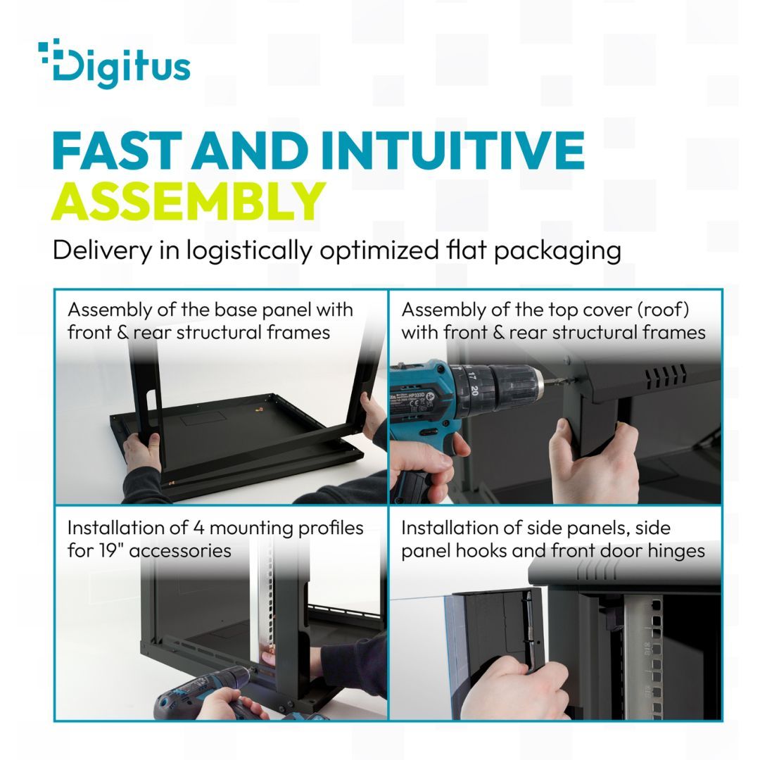 Digitus Dynamic DN-37105 19" 9U Falra szerelhető Rackszekrény Black
