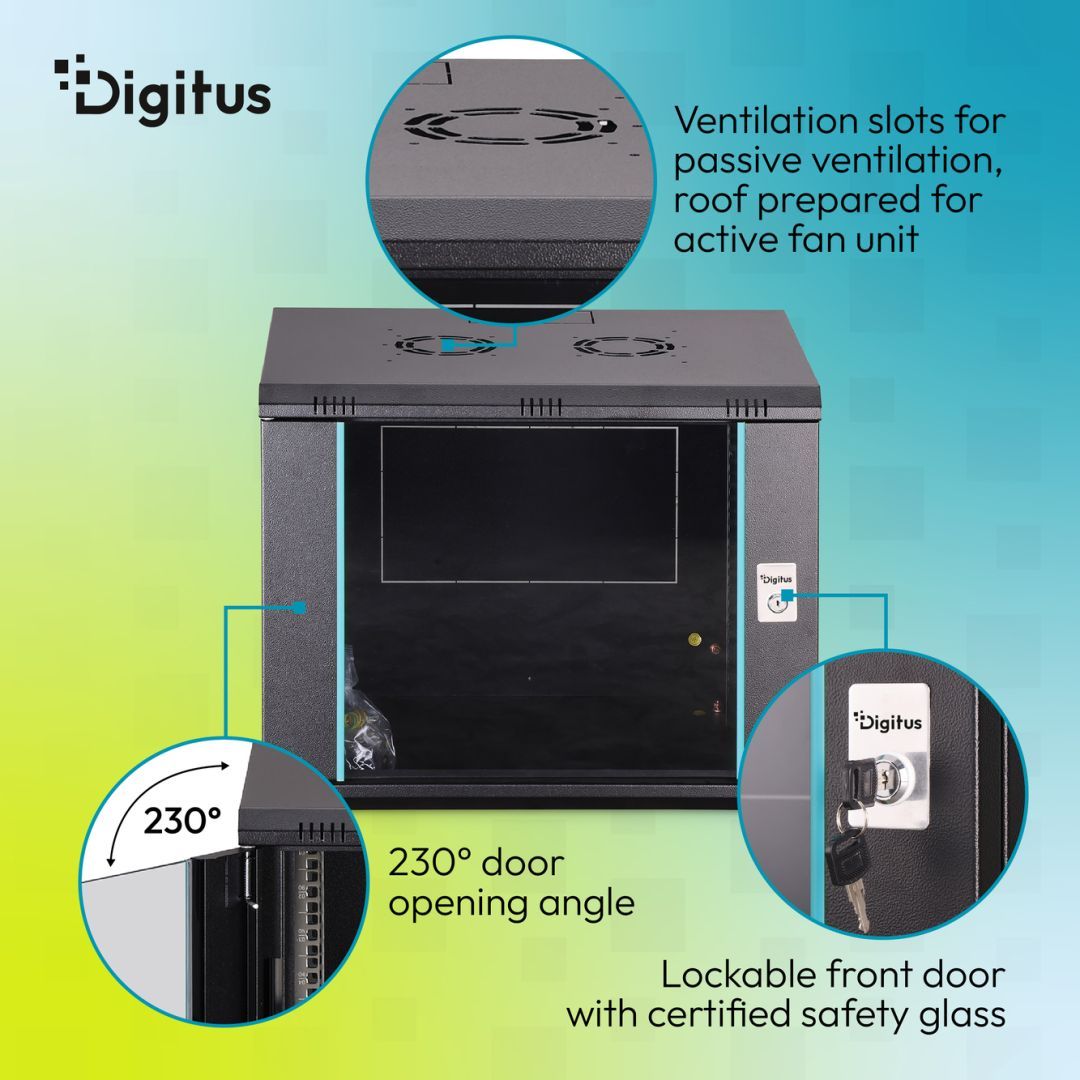 Digitus Dynamic DN-37105 19" 9U Falra szerelhető Rackszekrény Black