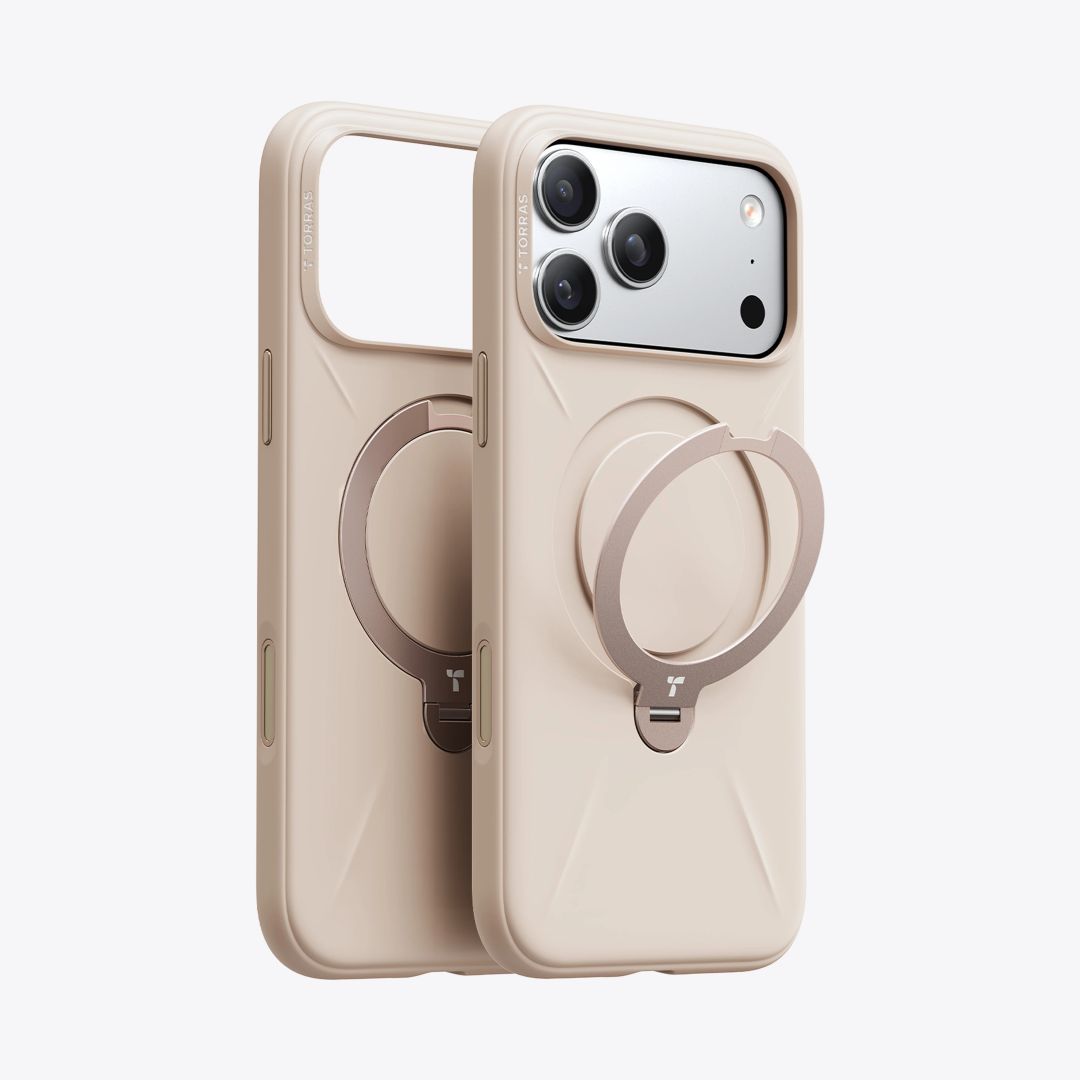 Torras Ostand Q3 Silicone case for iPhone 17 Pro Dessert Gold