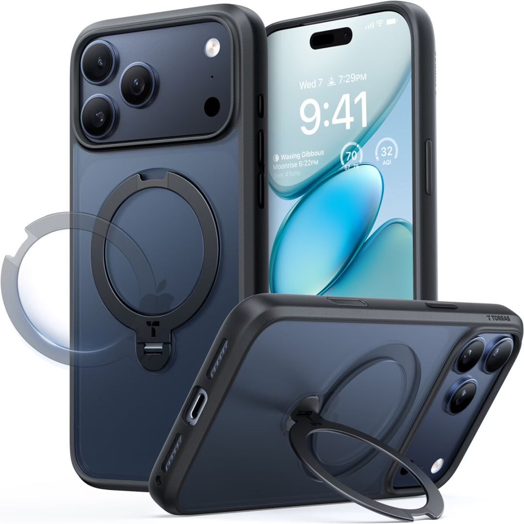 Torras Ostand Q3 Spin case for iPhone 17 Pro Max Black Torras Ostand Q3 Spin case for iPhone 17 Pro Max Black