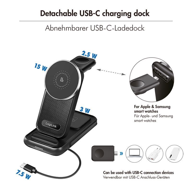 Logilink 4-in-1 charging station Apple MagSafe compatible 20,5W Black