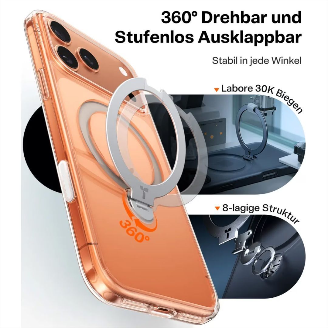 Torras Ostand Q3 Spin case for iPhone 17 Pro Max Clear