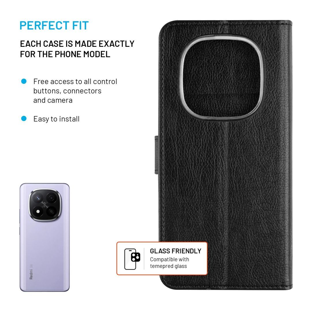 FIXED Opus oldalra nyíló telefontok Xiaomi Redmi Note 15 Pro telefonhoz, fekete