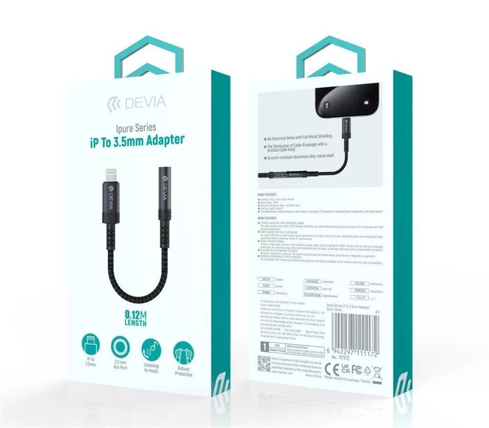 Devia ST111172 iPure Series Lightning to 3,5mm Adapter Black