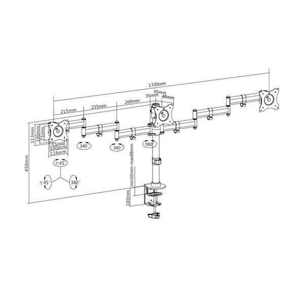 Multibrackets M Deskmount Basic Triple 15-24" Black