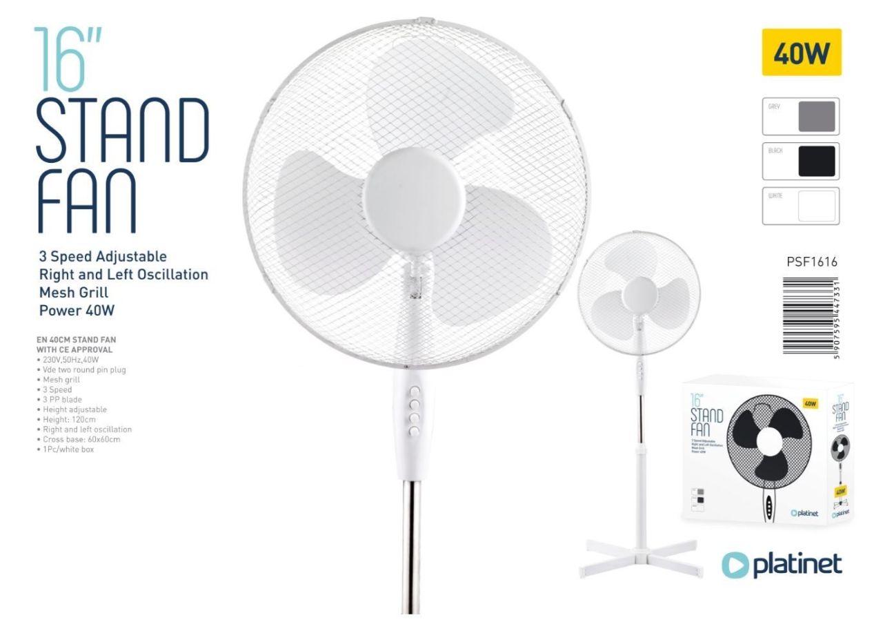 Platinet Standing Fan 16" Black