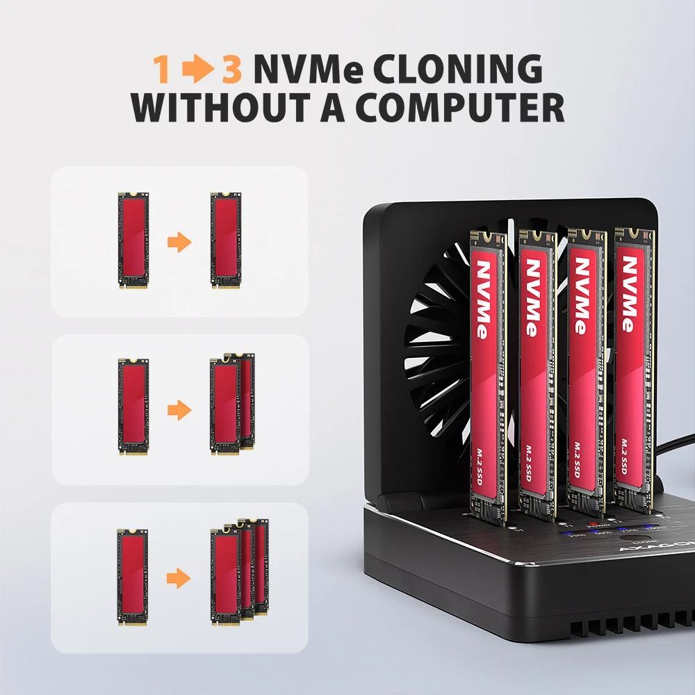 AXAGON ADSA-M2C44 USB4 docking station for 4x M.2 NVMe SSDs with disk cloning function without a PC