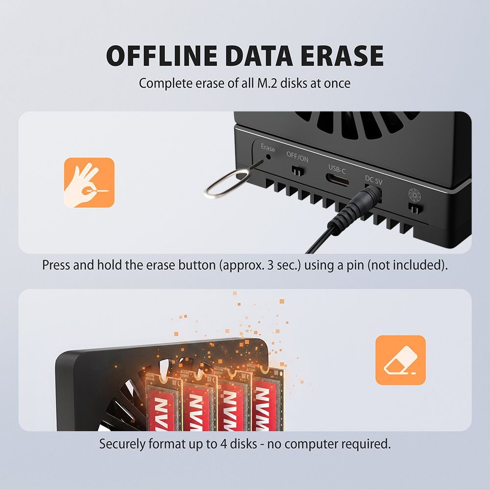 AXAGON ADSA-M2C44 USB4 docking station for 4x M.2 NVMe SSDs with disk cloning function without a PC