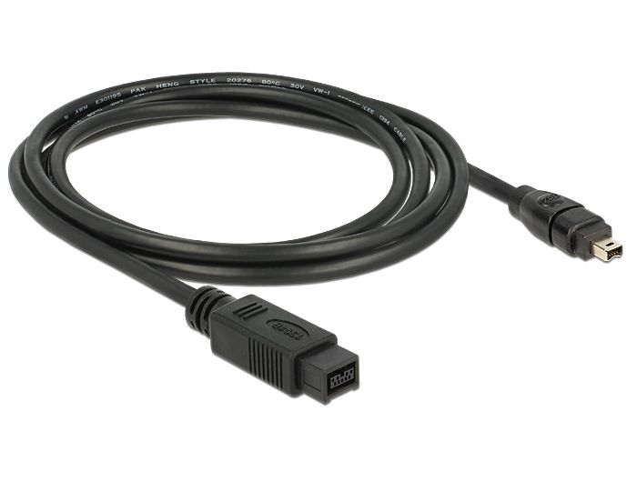 DeLock Cable FireWire 9 pin male > 4 pin male 2m Black