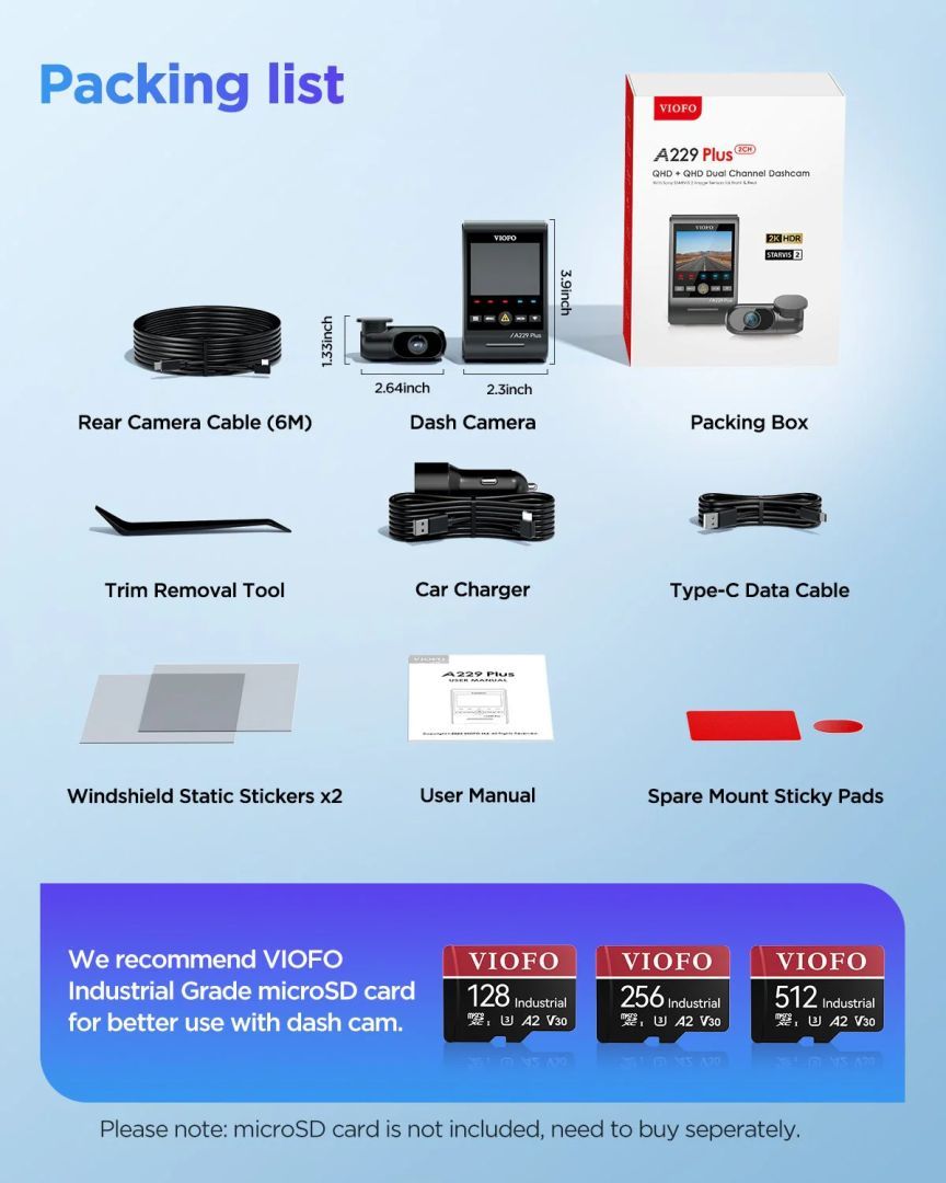 VIOFO A229 Plus 2CH Dash Cam Black