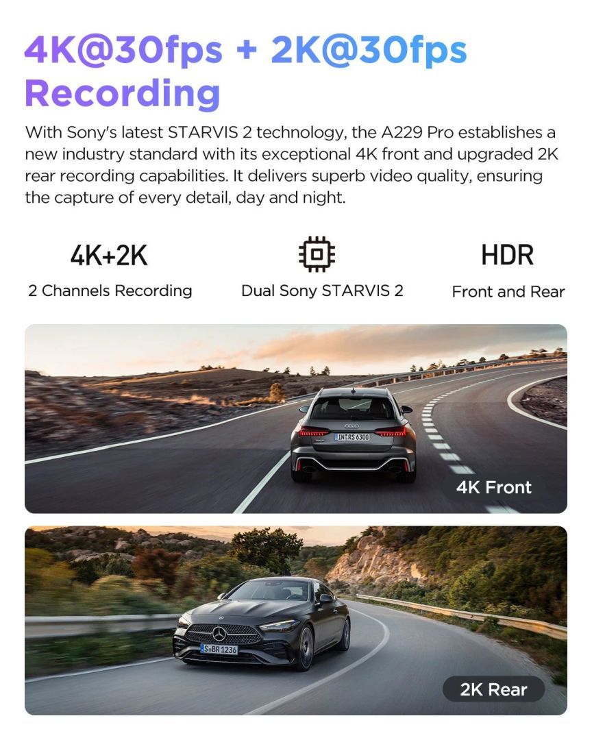 VIOFO A229 Pro 2CH Dual Dash Cam Black VIOFO A229 Pro 2CH Dual Dash Cam Black