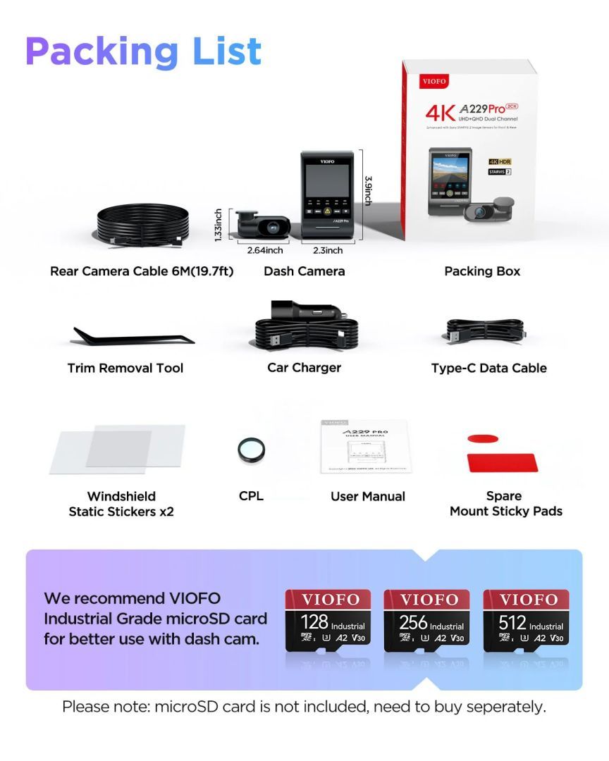 VIOFO A229 Pro 2CH Dual Dash Cam Black VIOFO A229 Pro 2CH Dual Dash Cam Black